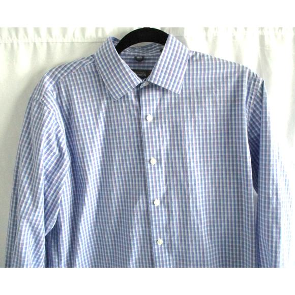 Kenneth Cole Reaction Men's Long Sleeve Blue Checked Button Down Shirt Size 15 - Picture 2 of 10